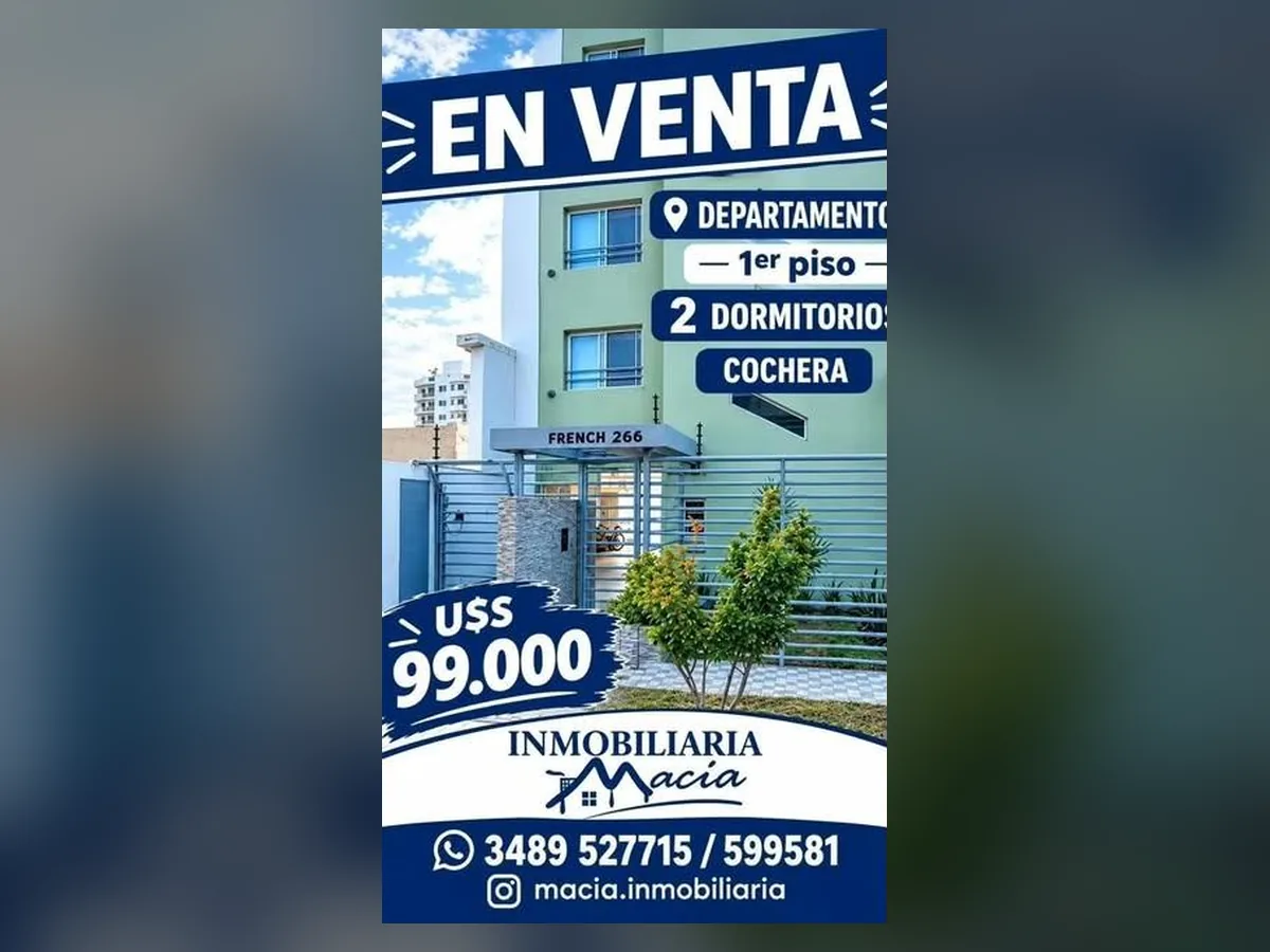 Departamento de 2 dormitorios con cochera en French 266